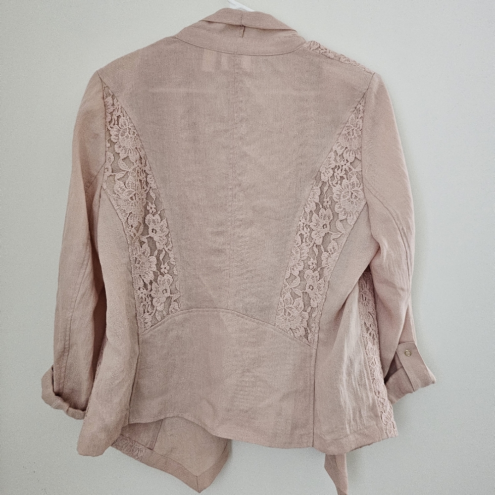 Blush Pink Open-Front Lace Detail Cardigan Blazer Womens Size L (Chicos Size 2) - Picture 7 of 9